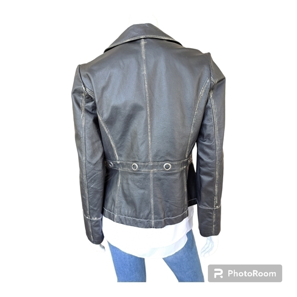 Fabric life faded leather women's jacket coat black leather women's Size M - Picture 3 of 12